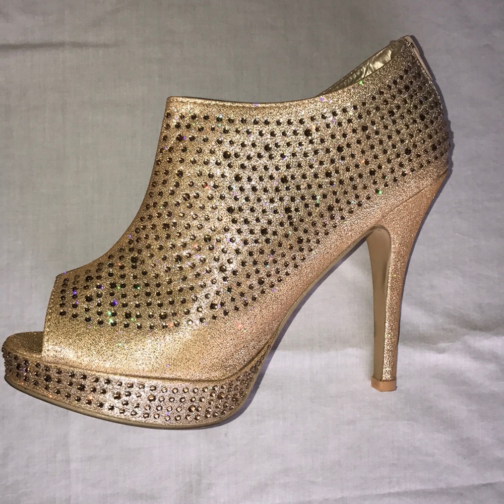Champagne Rhinestone-Studded Heels